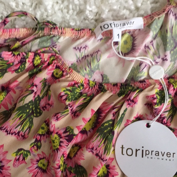TORI PRAVER NWT PINK FLORAL OFF COLD SHOULDER TOP - Picture 5 of 5